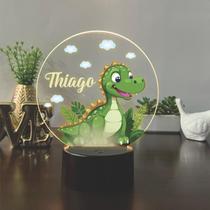 Luminaria em acrilico de led infantil personalizada com nome tema dinossauro colorido decorativa mesa ou escrivania