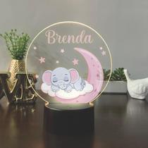 Luminaria em acrilico de led infantil personalizada com nome tema elefantinho colorido decorativa mesa ou escrivania