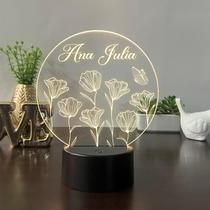 Luminaria em acrilico de led infantil personalizada com nome tema jardim branco decorativa mesa ou escrivania Luminaria em acrilico de led infantil personalizada com nome tema jardim branco decorativa mesa ou escrivania