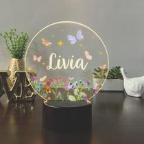 Luminaria em acrilico de led infantil personalizada com nome tema jardim colorido decorativa mesa ou escrivania Luminaria em acrilico de led infantil personalizada com nome tema jardim colorido decorativa mesa ou escrivania