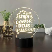 Luminaria em acrilico infantil de led com frase motivacional seja sempre como deus quiser cabo usb