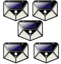 Luminária Energia Solar Kit 5 Unidades Parede 100 Led Sensor Presença 3 Funções Lampada Luz