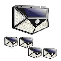 Luminária Energia Solar Parede Kit 5 unidades 100 Led 3 Funções Lampada Sensor Presença - ABMIDIA