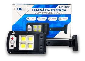 Luminária Externa Com Painel Solar Poste Jardim Refletor Sensor Controle - LUATEK