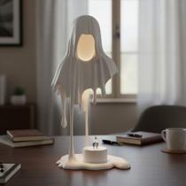 Luminária Fantasma Decorativa Com Vela Led Abajur Cúpula Amarelo Estrutura Branco Luminária Fantasma Decorativa Com Vela Led Abajur Cúpula Amarelo Estrutura Branco