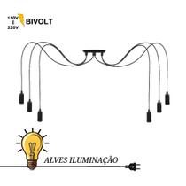 Luminária Fio Pendente Aranha 6 Lâmpadas com Soquete Vela Liso E-27 - Alves Iluminação