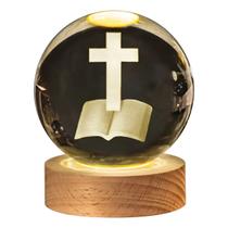 Luminária Globo Religiosa LED Bíblia e Cruz Bola de Cristal