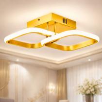Luminaria Grande Plafon Dourado Teto Pendente Duplo Quadrado Led Sobrepor Luz Quente Neutra ou Fria