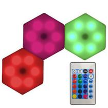 Luminaria Hexagonal Led Controle Remoto Colorido 3 unidades Decoraçao Casa Quartos