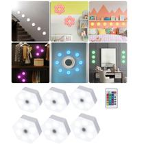 Luminaria Hexagonal RGB Controle Remoto 6 unidades Led Colorido Decoraçao Sala Casa Quartos