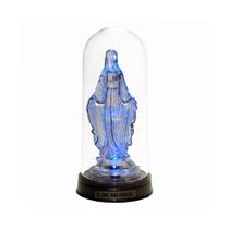 Luminária Imagem Nossa Senhora Das Graças Santíssima Virgem Maria Redoma e Luzes de LED Azu