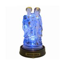 Luminária Imagem Sagrada Família Menino Jesus, Maria e José com Luzes de LED Azul