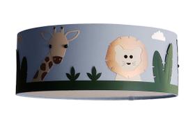 Luminária Infantil Plafon Safari Cúpula Tecido Azul 40x15