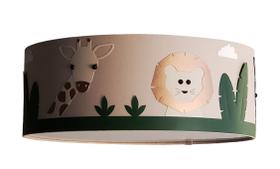 Luminária Infantil Plafon Safari Cúpula Tecido Cáqui 40x15
