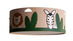 Luminária Infantil Plafon Safari Cúpula Tecido Cáqui 50x15