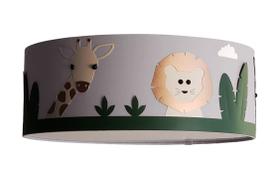 Luminária Infantil Plafon Safari Cúpula Tecido Cinza 40x15 Luminária Infantil Plafon Safari Cúpula Tecido Cinza 40x15