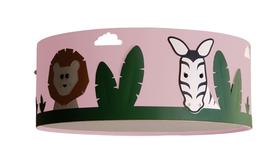 Luminária Infantil Plafon Safari Cúpula Tecido Rosa bebê 40x15 Luminária Infantil Plafon Safari Cúpula Tecido Rosa bebê 40x15