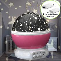 Luminária Infantil Projetor Abajur Criança Estrelas Rosa CBRN10684