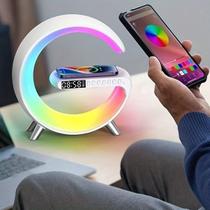 Luminária Inteligente G Speaker RGB com Som Bluetooth, Relógio e Carregador Sem Fio por Indução