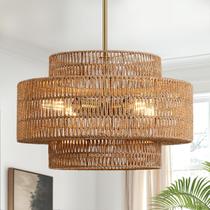 Luminária InterMaka 18" Boho Rattan Chandelier 4-Light