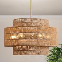 Luminária InterMaka 24" Boho Rattan Candelabro de 6 luzes