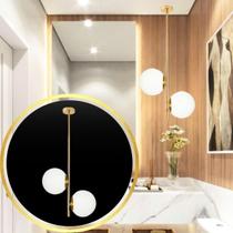 Luminária Jabuticaba 60Cm Dourada 2 Globos Vidro Pendente