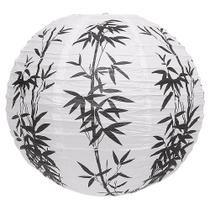 Luminária Japonesa Decoração Oriental Pendente Teto Festa Casamento Restaurante Papel 30 cm Branca Bambu Preto