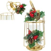 Luminária Lamparina Natal Dourada Em Metal Decorativa 36cm Luminária Lamparina Natal Dourada Em Metal Decorativa 36cm