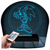 Luminária Led 3D Abajur Sonic Game Geek Jogo - 3D Fantasy