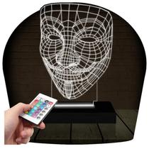 Luminária Led 3d Anonymous Hacker Abajur Presente Criativo Decoração