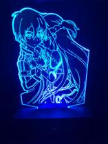 Luminaria Led 3d, Asuna e Kirito, Anime, Geek, 16 Cores controle remoto