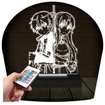 Luminária Led 3D Asuna e Kirito Sword Art Presente Criativo Decoração