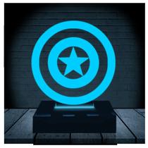 Luminária Led 3d Capitão América Escudo Marvel Heroi Abajur - 3D Fantasy