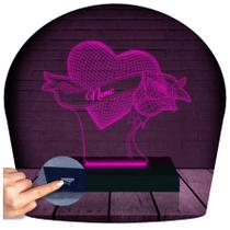 Luminária Led 3D Coração Amor Abajur 3 Personalizado Presente Criativo Decoração