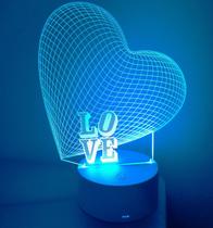 Luminária Led 3D Coração Love Presente Criativo Namorada Mãe Luminária Led 3D Coração Love Presente Criativo Namorada Mãe