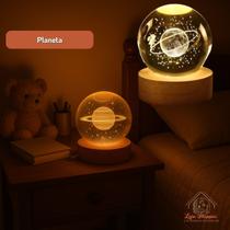 Luminária LED 3D Cristal Planeta Decorativa USB Colorida Presente Enfeite Quarto Luz Noturna Solar 6cm