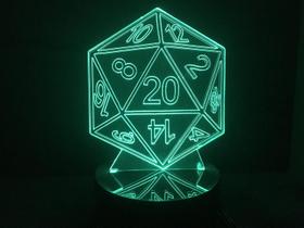 Luminária Led 3d Dado Rpg D&d Verde Acrílico Abajur