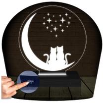 Luminária Led 3d Dia Dos Namorados Gato Lua Abajur - 3D Fantasy