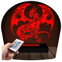 Luminária Led 3D Dragão 2 Abajur Presente Criativo Decoração