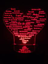 Luminária Led 3d Eu Te Amo Em Várias Línguas Romântico Amor - Geeknario