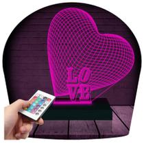 Luminária Led 3d Love Coração Abajur 2