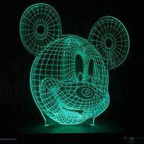 Luminária Led 3d, Mickey Mouse, 16 Cores+controle, Abajur, Infantil, Quarto, Decoração - Avelar Criações