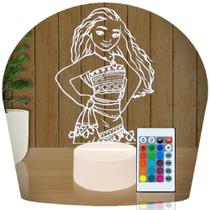 Luminária Led 3d Moana Princesa Abajur Presente Criativo Decoração