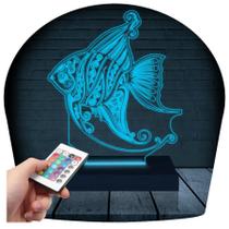 Luminária Led 3D Peixes Abajur 3 Presente Criativo Decoração