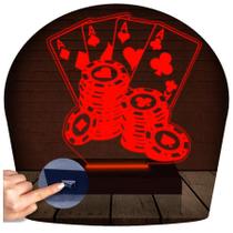 Luminária Led 3d Poker Baralho Cartas Abajur 2 Presente Criativo Decoração