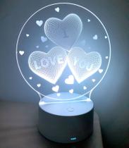 Luminária Led 3D Presente Namorados Mãe Corações Amor Colorido