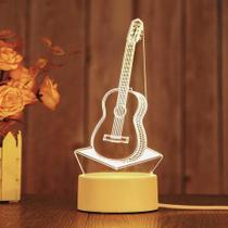 Luminária LED 3D Violão USB com 3 Cores Luz Decorativa com Ilusão de Profundidade KL1529