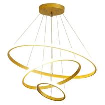 Luminária LED 80 Watts 3 Anéis 115cm Altura Ajustável Lustre Pendente Suspenso Teto Gimpo KJDD-L-176 Luminária LED 80 Watts 3 Anéis 115cm Altura Ajustável Lustre Pendente Suspenso Teto Gimpo KJDD-L-176