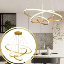 Luminária LED 80 Watts 3 Anéis 115cm Altura Ajustável Lustre Pendente Suspenso Teto Gimpo KJDD-L-176