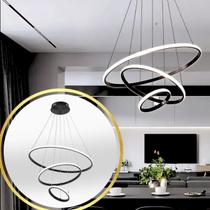 Luminária LED 80 Watts 3 Anéis 115cm Altura Ajustável Lustre Pendente Suspenso Teto Gimpo KJDD-L-176 Luminária LED 80 Watts 3 Anéis 115cm Altura Ajustável Lustre Pendente Suspenso Teto Gimpo KJDD-L-176
